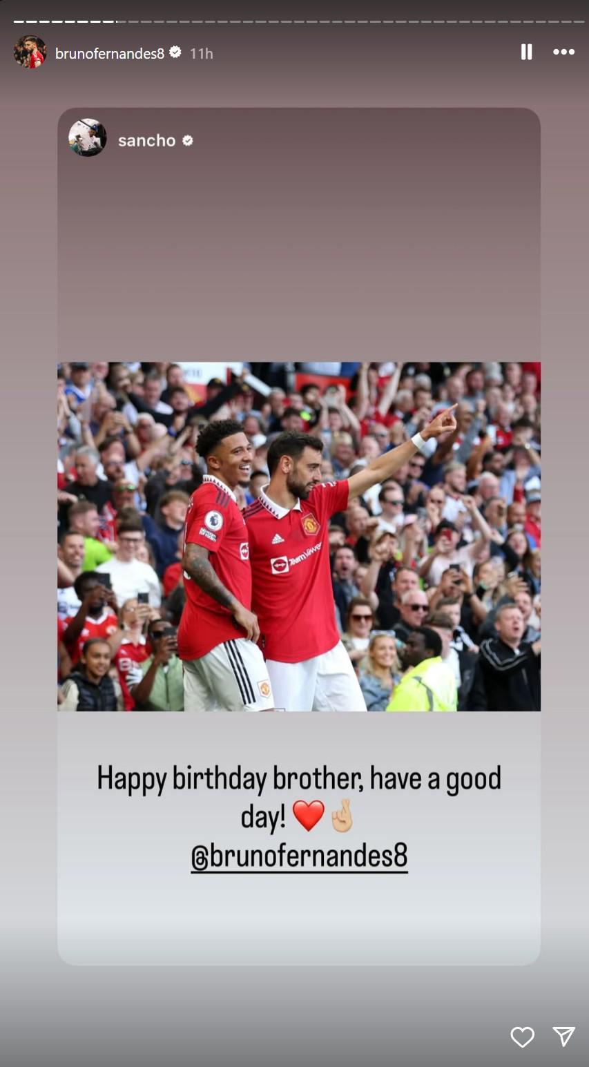 人缘超好，B费转发数十条生日祝福，包括桑乔、加纳乔等人